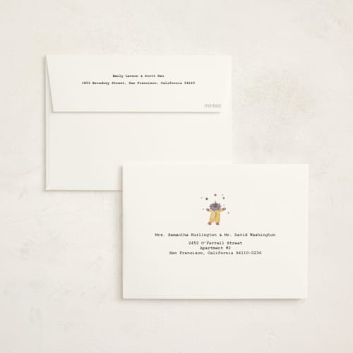 This is a crimson baby shower invitations with standard by Noun New York called illustrated circus theme with juggling bear printing on signature in standard