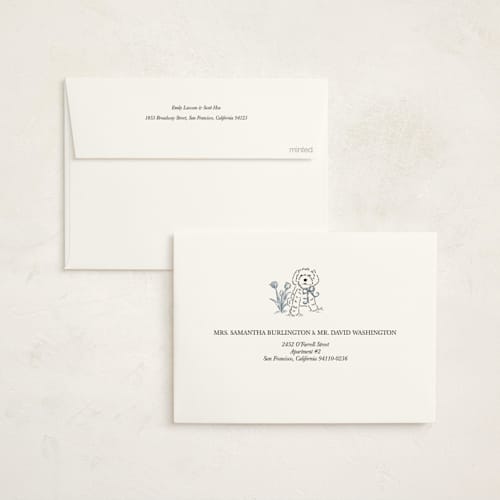 This is a denim baby shower invitations with standard by Noun New York called cottage core dog with watering can of flowers printing on signature in standard
