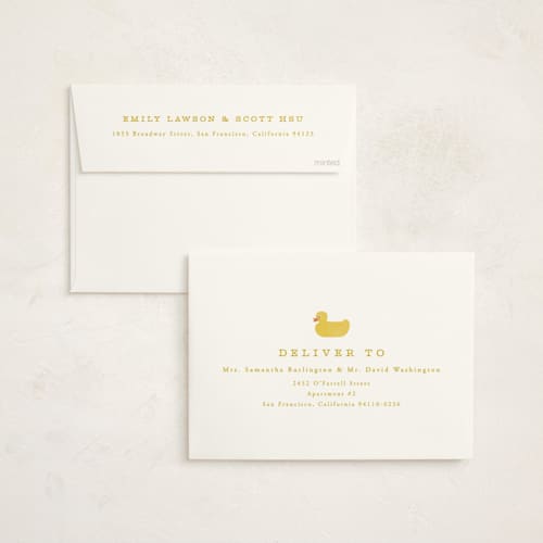 This is a banana baby shower invitations with standard by Brianne Larsen called simple duck printing on signature in standard