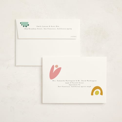 This is a rainbow baby shower invitations with standard by Morgan Kendall called rainbow shapes printing on signature in standard