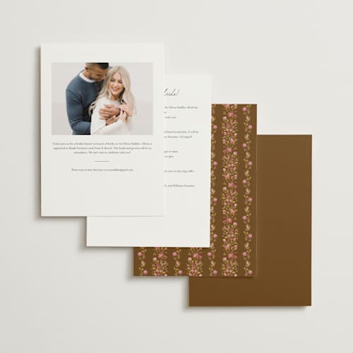This is a cream bridal shower invitations with standard by Paola Benenati called in the garden printing on signature in standard