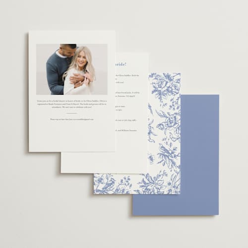This is a blueberry bridal shower invitations with standard by Teju Reval called dreamy toile printing on signature in standard
