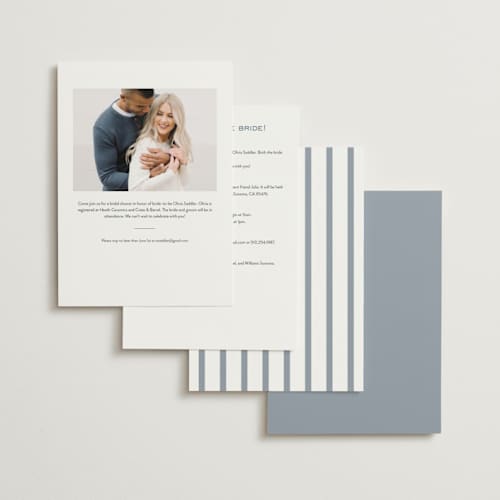 This is a provincial blue bridal shower invitations with standard by Stacey Meacham called prep club printing on signature in standard