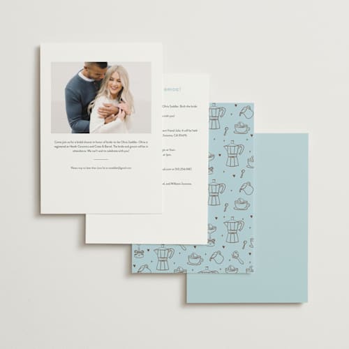 This is a sky bridal shower invitations with standard by Jennifer Lew called espresso printing on signature in standard