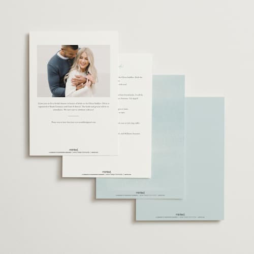 This is a aquamarine bridal shower invitations with standard by Everett Paper Goods called sweeping meadow printing on signature in standard