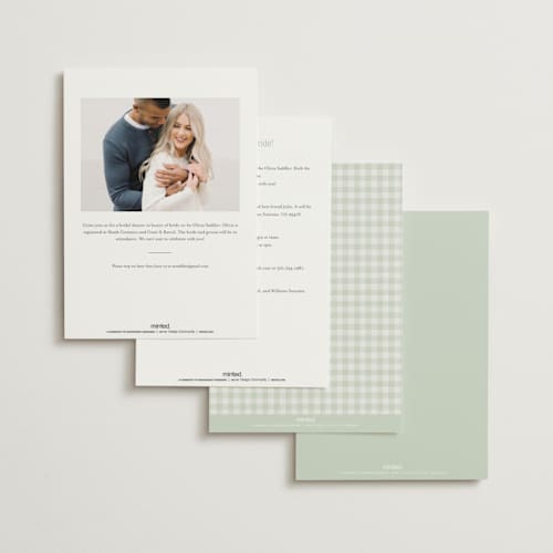 This is a mint bridal shower invitations with standard by Lea Delaveris called charming printing on signature in standard
