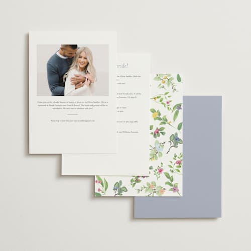 This is a cotton bridal shower invitations with standard by Susan Moyal called flower garden printing on signature in standard