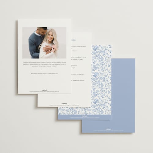 This is a periwinkle bridal shower invitations with standard by Joanna Griffin called french blue printing on signature in standard