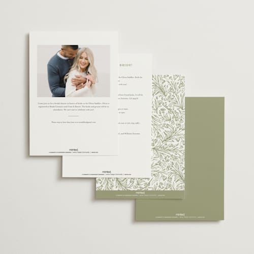 This is a olive bridal shower invitations with standard by Erin Deegan called traditional monogram printing on signature in standard