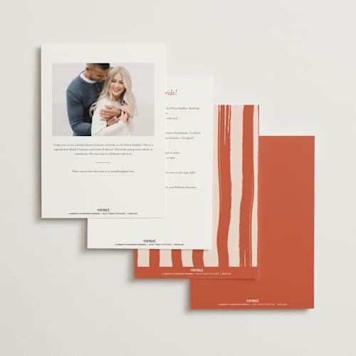 This is a peach bridal shower invitations with standard by Sherley Ferreira called bridal crest printing on signature in standard