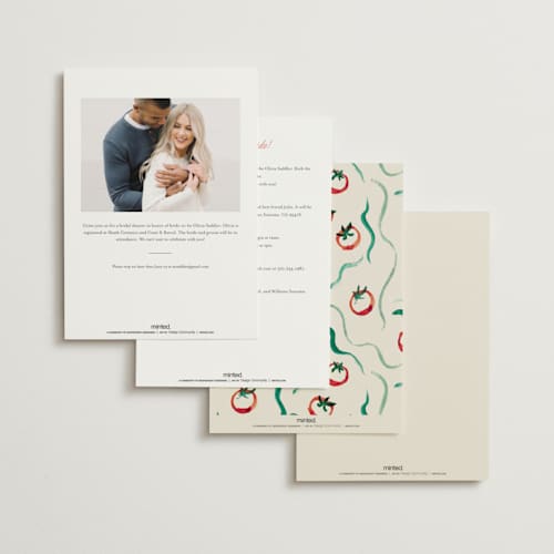 This is a tomato bridal shower invitations with standard by Cass Loh called amore e cibo printing on signature in standard