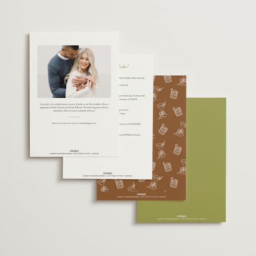 This is a olive bridal shower invitations with standard by Erin German called stock the barware printing on signature in standard
