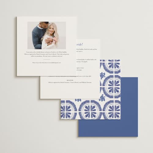This is a azure bridal shower invitations with standard by Lagniappe Paper called talavera printing on signature in standard