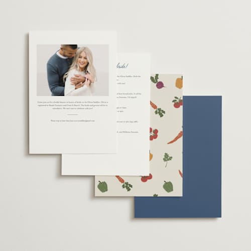This is a denim bridal shower invitations with standard by Kelly Watkins called farmers market printing on signature in standard