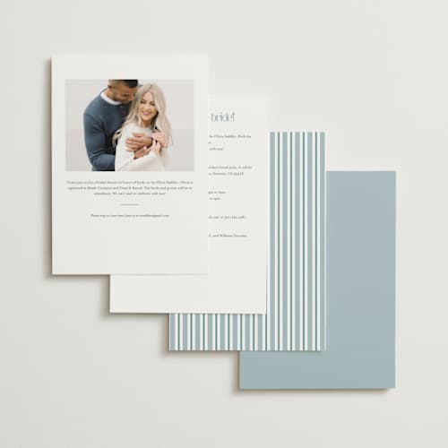 This is a something blue bridal shower invitations with standard by Carolyn MacLaren called lilly bow printing on signature in standard