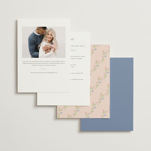 This is a cornflower bridal shower invitations with standard by Sarah Rosenthal called gardenia printing on signature in standard