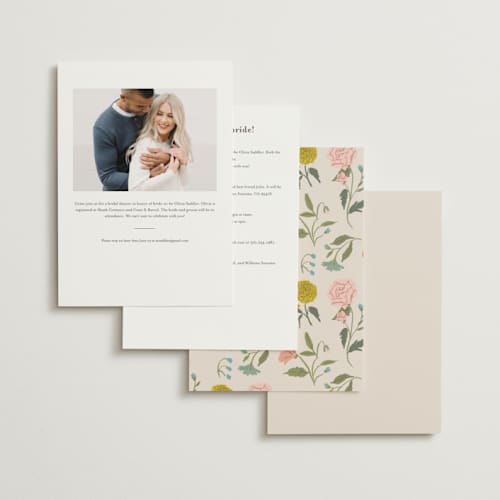 This is a cream bridal shower invitations with standard by Lori Wemple called floral bouquet printing on signature in standard