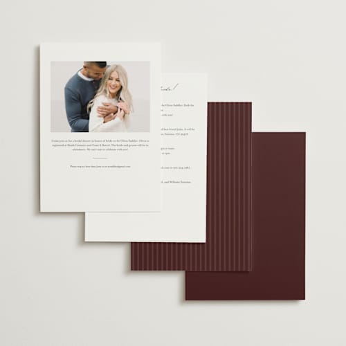 This is a burgundy bridal shower invitations with standard by Kate Ahn called susie printing on signature in standard