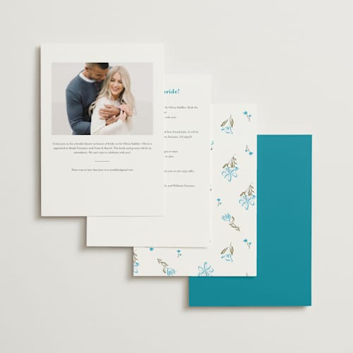 This is a blue bonnet bridal shower invitations with standard by Maja Cunningham called flora printing on signature in standard