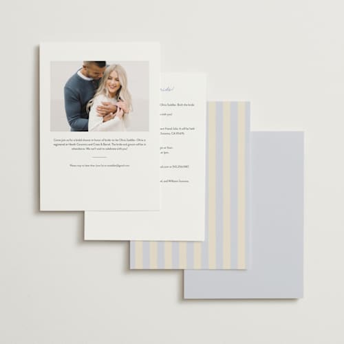 This is a cornflower bridal shower invitations with standard by Ani Somi called charming in stripes printing on signature in standard