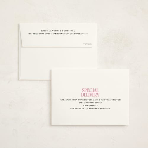This is a bubblegum baby thank you cards with standard by Ekko Studio called type stack printing on signature in standard