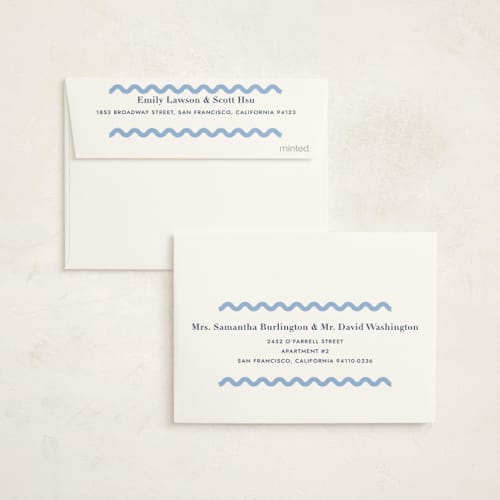This is a bluebell baby thank you cards with standard by Megan Davis called ric rac printing on strathmore in standard
