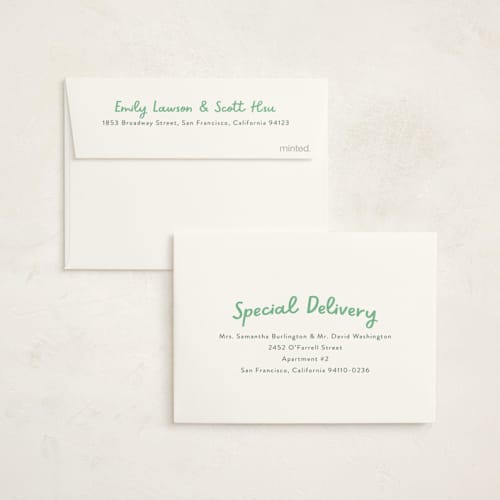 This is a clover baby thank you cards with standard by Megan Davis called jolly good printing on strathmore in standard
