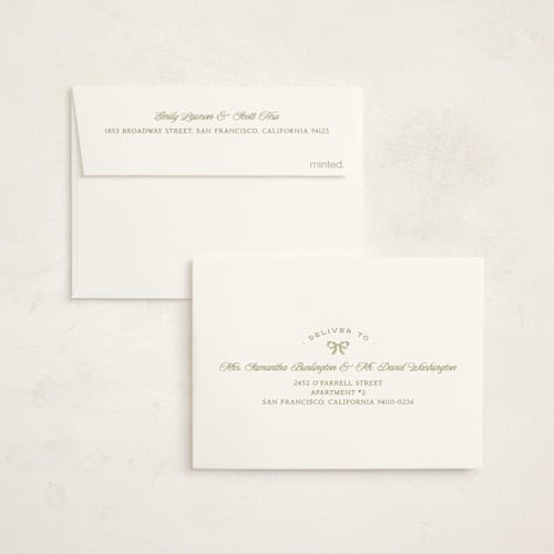 This is a sage baby thank you cards with standard by Robert and Stella called bow frame printing on strathmore in standard