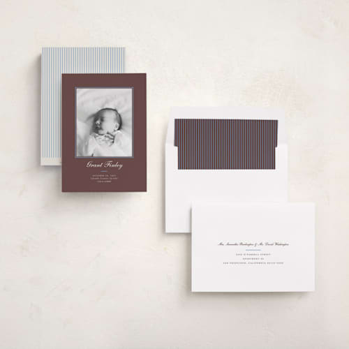 This is a teddy bear birth announcements with standard by Alston Foster called peanut printing on recycled smooth signature in standard