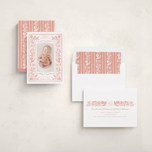 This is a sweet birth announcements with standard by Erin German called storybook printing on recycled smooth signature in standard