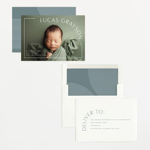 This is a snow birth announcements with standard by Lauren Chism called take shape printing on recycled smooth signature in standard