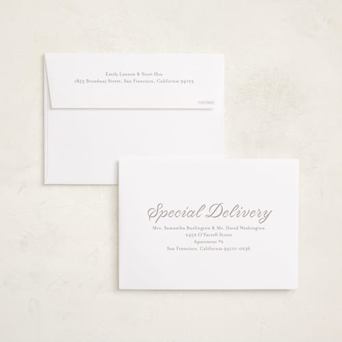 This is a cotton birth announcements with standard by Megan Davis called georgette printing on recycled smooth signature in standard