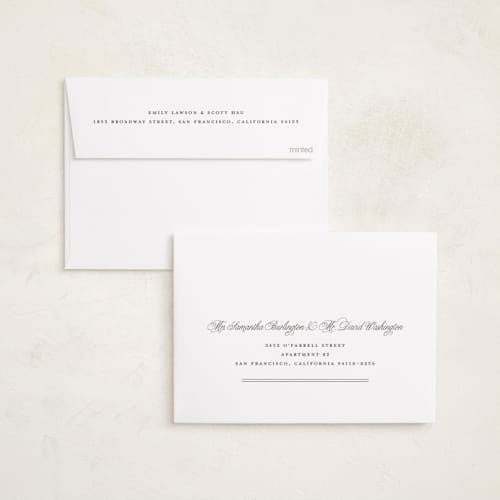 This is a creme birth announcements with standard by mo kelley called classical border printing on recycled smooth signature in standard