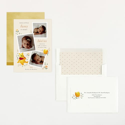 This is a honey birth announcements with standard by Oma N. Ramkhelawan called our little hunny printing on recycled smooth signature in standard