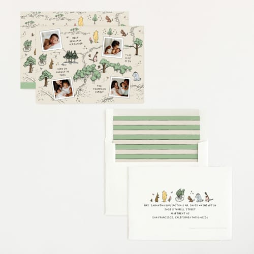 This is a natural birth announcements with standard by Heather Schertzer called hundred acre wood printing on recycled smooth signature in standard