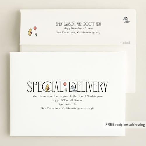 This is a ink birth announcements with standard by Heather Schertzer called silly old bear printing on recycled smooth signature in standard