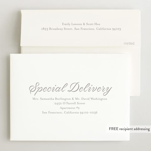This is a cotton birth announcements with standard by Megan Davis called georgette printing on recycled smooth signature in standard