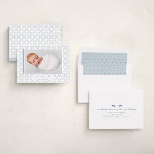 This is a could nine birth announcements with standard by Alston Foster called sweet sprigs printing on recycled smooth signature in standard