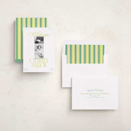 This is a citrus birth announcements with standard by Ashlee Townsend called little lemon printing on recycled smooth signature in standard