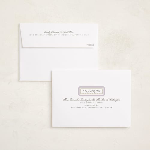 This is a grape birth announcements with standard by Everett Paper Goods called dolce printing on recycled smooth signature in standard