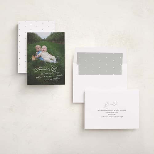 This is a snow birth announcements with standard by AK Graphics called penman printing on recycled smooth signature in standard