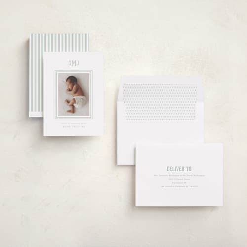 This is a limestone birth announcements with standard by Sara Hicks Malone called preppy baby printing on recycled smooth signature in standard