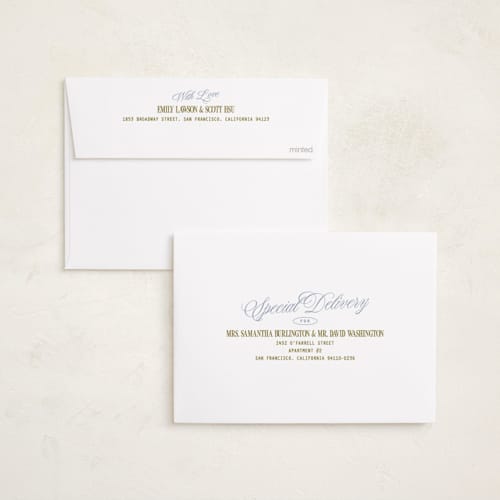 This is a periwinkle birth announcements with standard by Owl and Toad called introducing printing on recycled smooth signature in standard