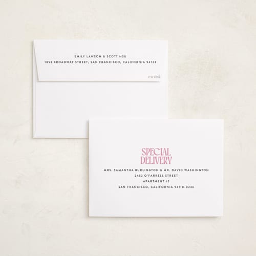 This is a bubblegum birth announcements with standard by Ekko Studio called type stack printing on recycled smooth signature in standard