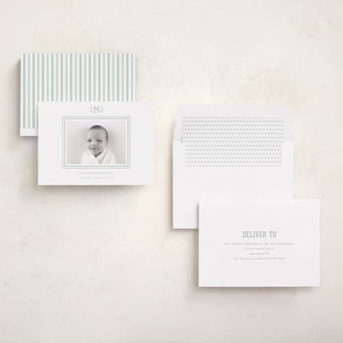 This is a limestone birth announcements with standard by Sara Hicks Malone called preppy baby printing on recycled smooth signature in standard