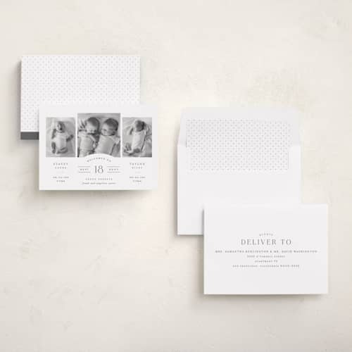 This is a slate birth announcements with standard by Hooray Creative called twinsies printing on recycled smooth signature in standard