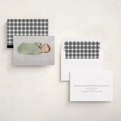 This is a sugar birth announcements with standard by Juneau Designs called sweet love printing on recycled smooth signature in standard