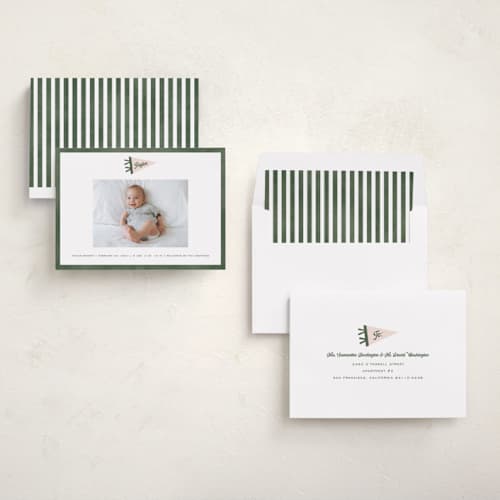 This is a ivy birth announcements with standard by Pixel and Hank called pennant printing on recycled smooth signature in standard