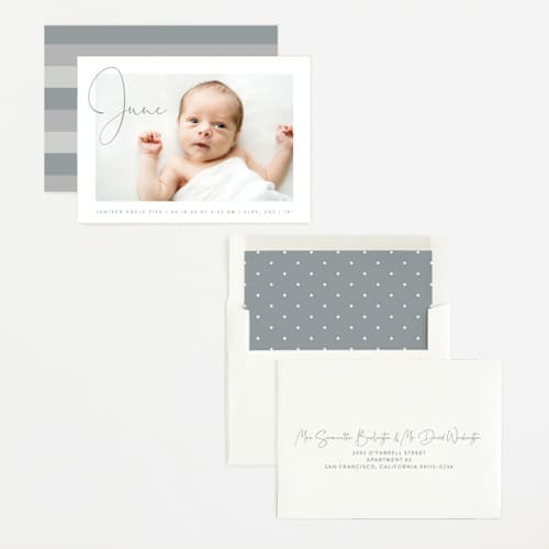 This is a storm birth announcements with standard by Olivia Raufman called chic introduction printing on recycled smooth signature in standard
