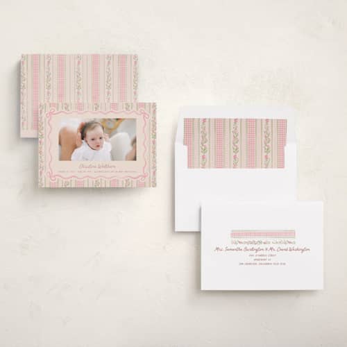 This is a ballet slipper birth announcements with standard by Creo Study called cottagecore wallpaper printing on recycled smooth signature in standard